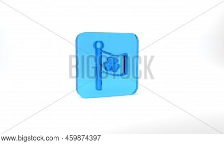 Blue National Ireland Flag With Clover Trefoil Leaf Icon Isolated On Grey Background. Happy Saint Pa