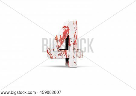 Bloody Digit 4 - Three Dimensional Number 4 With Texture From Blood On White Background - 3d Render