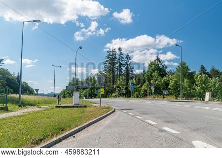 Vysny Komarnik, Slovakia - June 12, 2022: Entrance Road To Republic Of Slovakia.