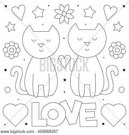 Love. Coloring Page. Black And White Vector Illustration.