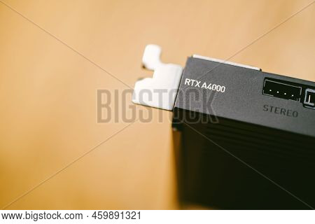 London, United Kingdom - Aug 5, 2022: Close-up Of Engraved Text Rtx A4000 On Nvidia Rtx A4000 Ampere