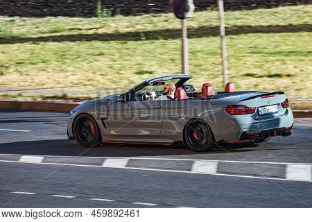 Gray Bmw 420 D F33 Car Is Driving On Asphalt Road At Summer Daytime. Moscow, Russia - August 2022