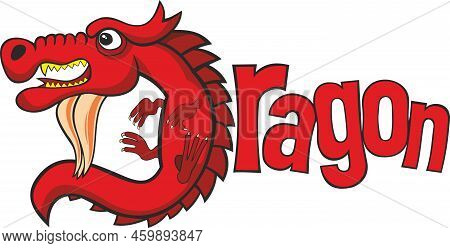 A Word 'dragon' With Dragon Cartoon Figure As Letter D Vector Illustration