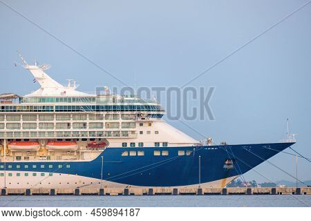Rijeka, Croatia - July 10 2022: Passenger Ship Moored To Large Berth Landing Passengers After Sea Vo