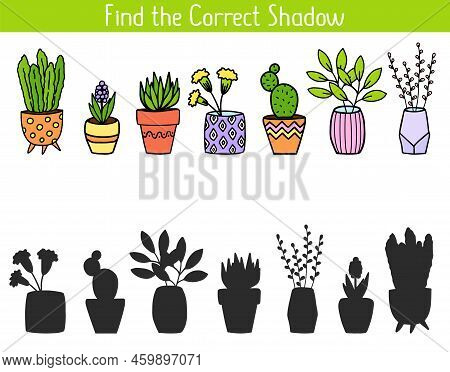 Shadow Matching Game For Children. Find The Correct Shadow Educational Pazzle Logic Task For Kids. F