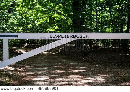 Epe, Gelderland, The Netherlands, 07 14 2022 - Sign And Barrier Of The Elspeterbosch Nature Reserve