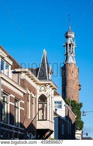 Zaltbommel, Gelderland, The Netherlands - 07 12 2022 - Detail Of House Facades And The Church Tower