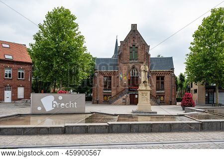 Brecht, Antwerp Province, Belgium - 07 08 2022 -  Old Market Square Of The City Center