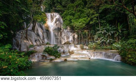 Long-exposure Scene Of Kuangsi Waterfall (tat Kuangsi) In Luang Prabang, Laos.
