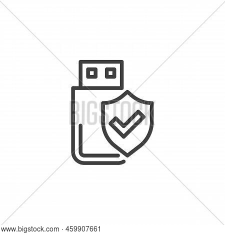 Flash Drive Protection Line Icon. Linear Style Sign For Mobile Concept And Web Design. Usb Stick And