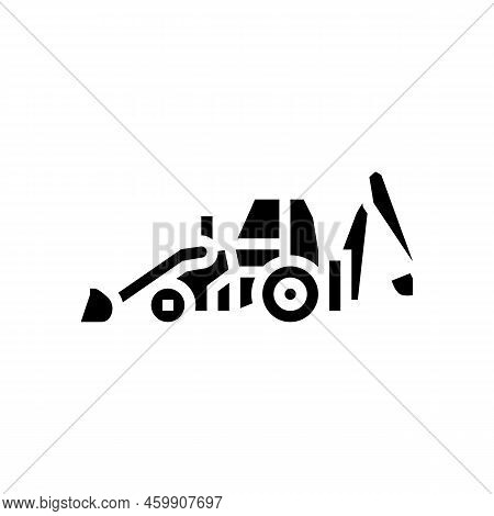 Backhoe Construction Car Vehicle Glyph Icon Vector. Backhoe Construction Car Vehicle Sign. Isolated 
