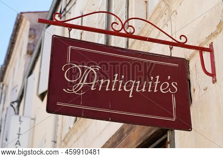 Antiquites French Text Means Shop Antiques On The Wall Facade Of Store In France Sells Antiquities F