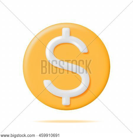3d Usa Dollar Symbol Isolated On White. Render American Financial Sign. Yellow Icon Of Money Dollar.