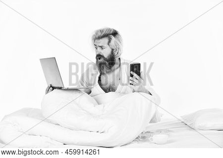 Online Communication. Electronic Devices Emit Artificial Blue Light That Can Suppress Release Body S