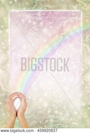 Faith Healers Golden Rainbow Border Template Background - Female Hands With Cupped Hands  And A Rain