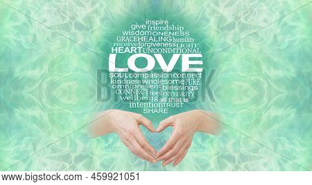 Words Associated With Love Circle  Banner - Green Circular Word Cloud Relevant To Love With Female H
