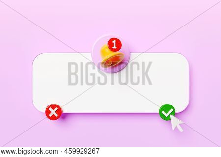 3d Call Alert Icon With White Box For Design On  Pink Background. Alert 3d Concept For Social Media 