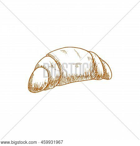 Croissant Isolated Flaky Pastry Monochrome Sketch. Vector French Crescent-shaped Roll With Jam