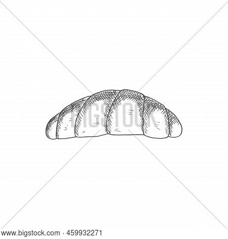 French Roll Isolated Croissant Monochrome Sketch. Vector French Crescent-shaped Pastry, European Bre