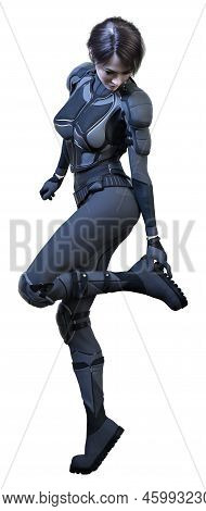 3d Rendering Of A Sceince Fiction Warrior Woman Isolated On White Background