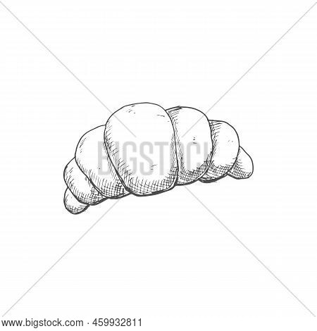 French Roll Isolated Croissant Monochrome Sketch. Vector French Crescent-shaped Pastry, European Bre