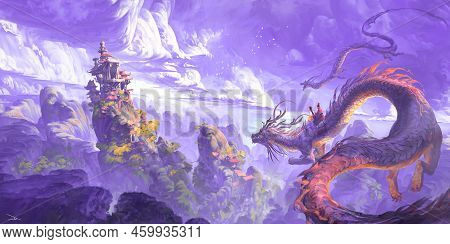 Dragon Temple Fantasy Digital Art Landscape 3d Illustration Wallpaper