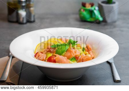 Fresh Chopped Vegetables And Sliced Salmon - Salmon Salad