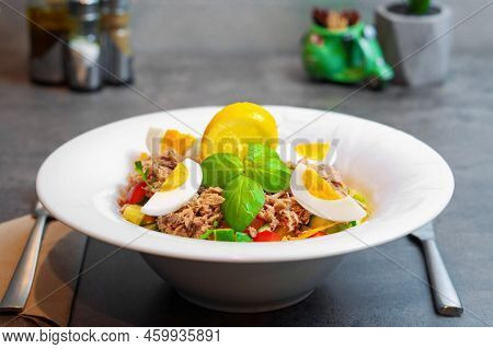 Fresh Salad With Tune And Boiled Eggs