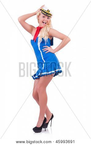 Airhostess ผู้หญิงแยกต่างหากบนขาว