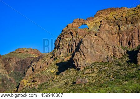 Arch In The Mountain At Organ Piper Cactus National Park In Arizona