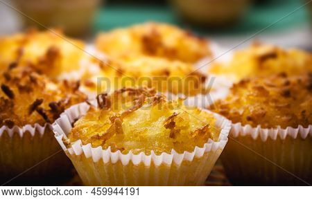 Queijadinha Or Queijada, Sweet Baked Dessert From A Traditional Bakery And Pastry Shop From Brazil A