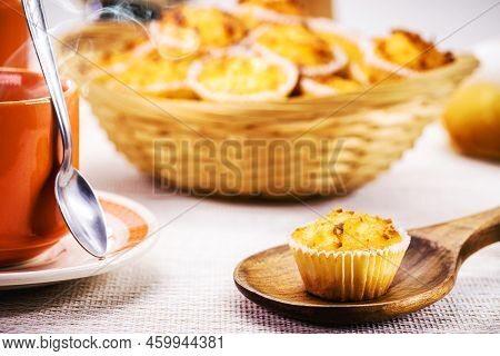 Queijadinha Or Queijada, Sweet Baked Dessert From A Traditional Bakery And Pastry Shop From Brazil A