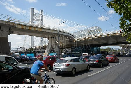 Bucharest, Romania - August 01, 2022: Basarab Bridge, The Longest And The Highest Suspension Bridge 