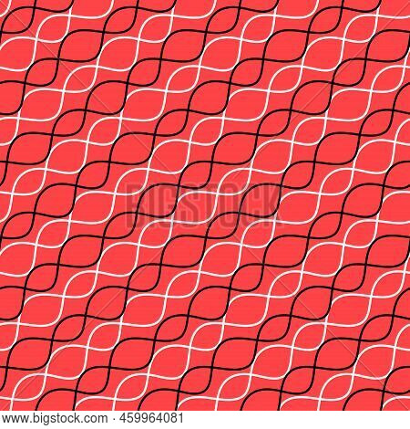 Abstract Wave Squirming Line Seamless Pattern Red Black White Contrast Background For Design