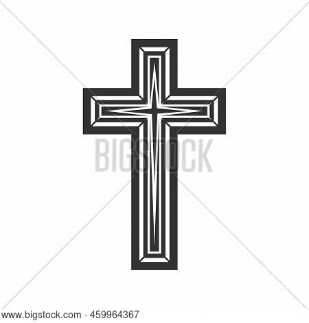 Crucifix Isolated Black Christian Religion Cross. Vector Catholic Or Baptist Faith Symbol, Burial Se
