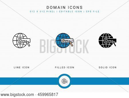 Domain Icons Set Vector Illustration With Solid Icon Line Style. Website Address Concept. Editable S