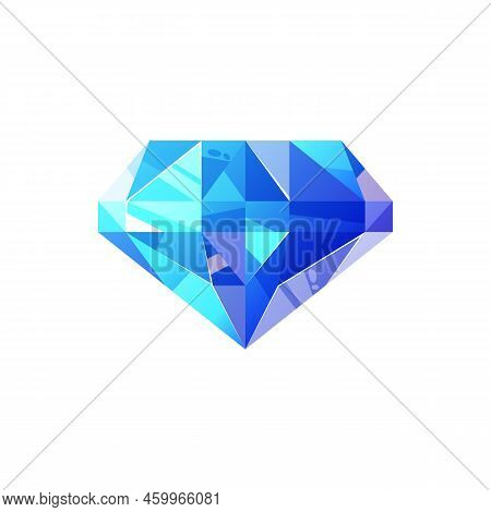 Sapphire Transparent Blue Precious Stone Isolated Gem. Vector Mazarine Jewelry, Mineral Corundum