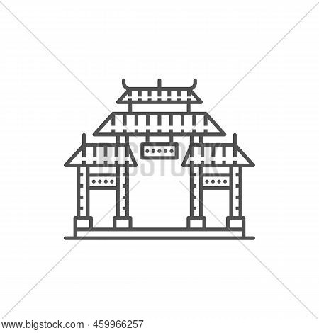 Entrance With Roof Isolated Chinese, Korean Or Japanese Gate Outline Icon. Vector Retro Asian Buildi