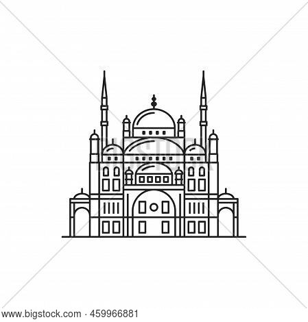 Mosque Of Egypt, Ancient Egyptian And Arabic Islamic Landmarks, Vector Line Icon. Al-azhar Mosque In