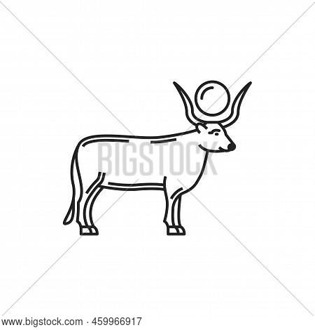 Egyptian Mythology Bull Buchis, Ancient Egypt Sacred Deity Or God Animal, Vector Line Icon. Ancient 