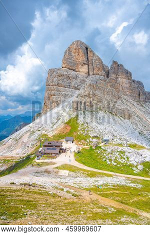 Averau Mountain And Rifugio Averau In Dolomites, Italy
