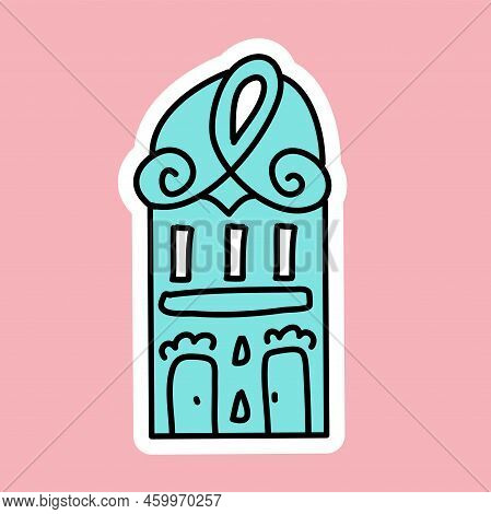 Pot-bellied House Hand Drawn, Simple Sticker For Fun Funny Design