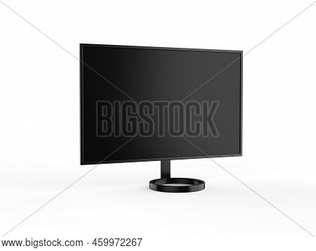 4k Tv Flat Screen Lcd Or Oled Mockup, Black High Definition Led Plasma Television On Isolated White 