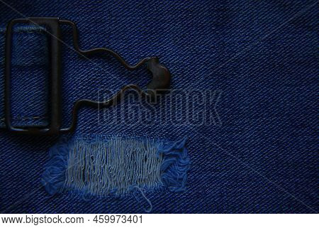 Pleats In Denim Cotton Surface. Denim Cotton Surface. Denim Cotton Pleats.