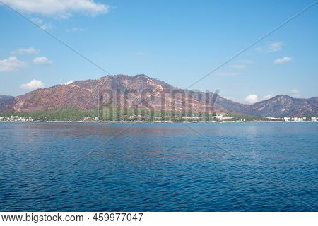 The Coast Of Turkey Near Marmaris City, Where The Mountains Meet The Mediterranean Sea. The Shores O
