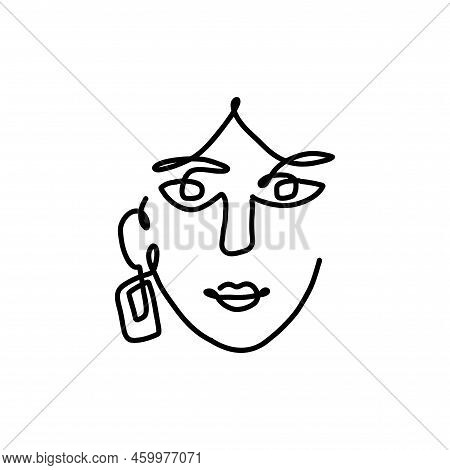 Continuous One Line Face. Woman Stylied Minimal Artwork. Vector Freehand Contour