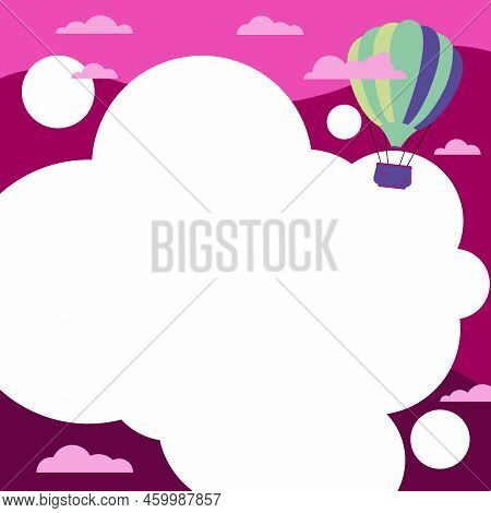 Hotair Balloon Illustration Flying Over The Clouds Reaching New Destinations. Zeppelin Roaming The S