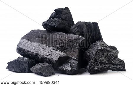 Pile Of Charcoal Close-up On A White Background. Isolated
