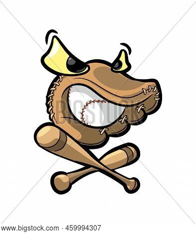 Baseball Team Logotype With Glove And Crossed Bates