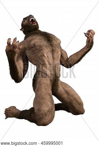 3D Rendering Werewolf On White